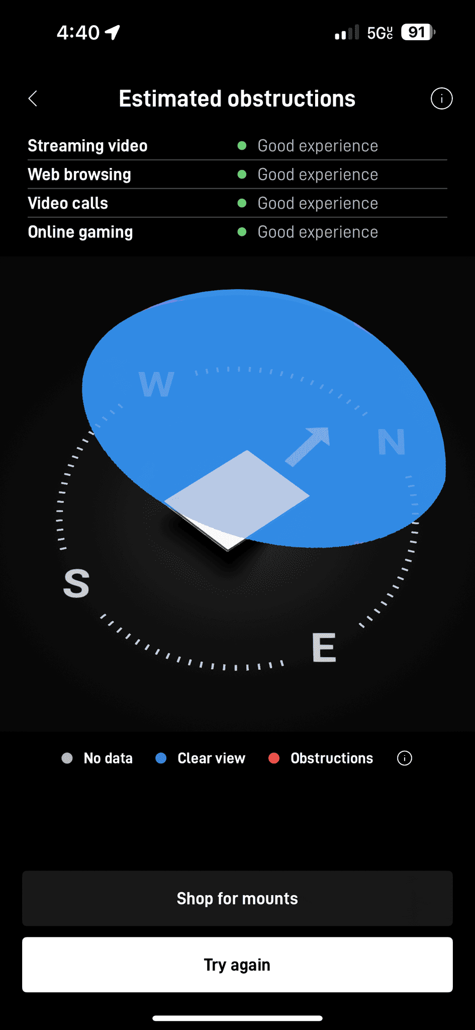 Starlink Obstructions Test Auburn CA