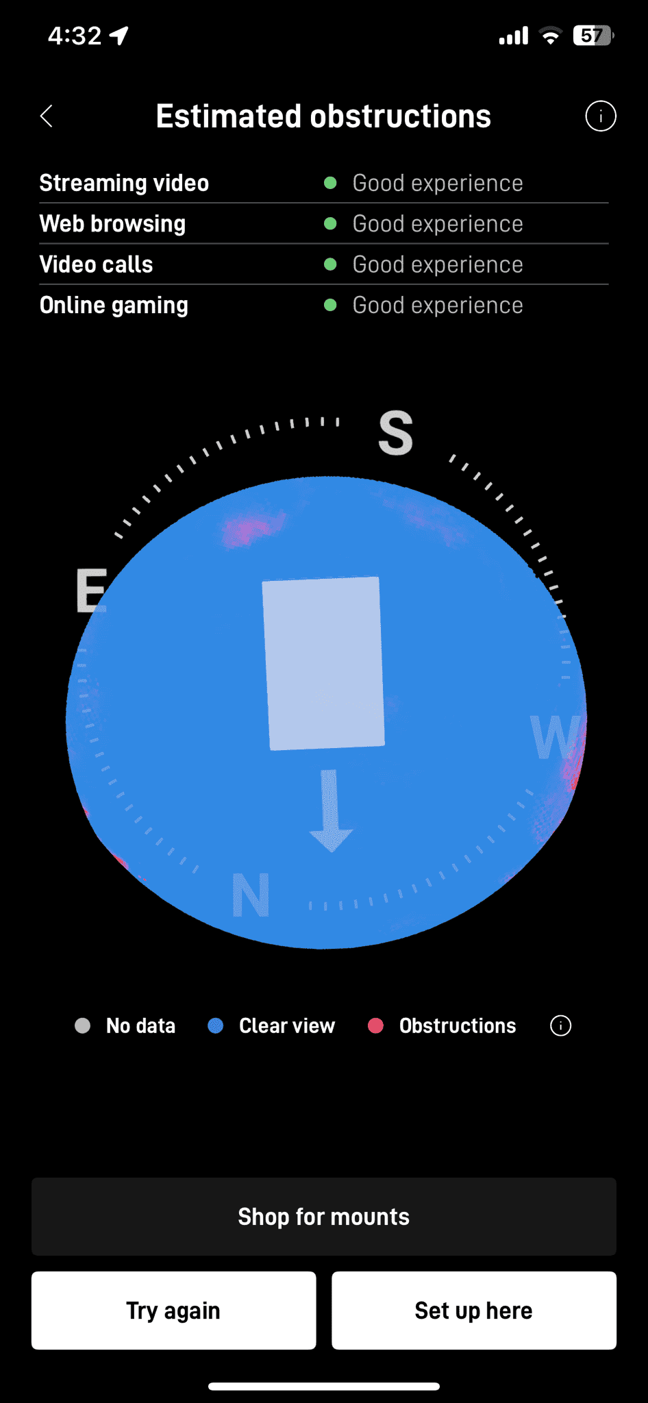Starlink obstructions test in Cedar Hill TX