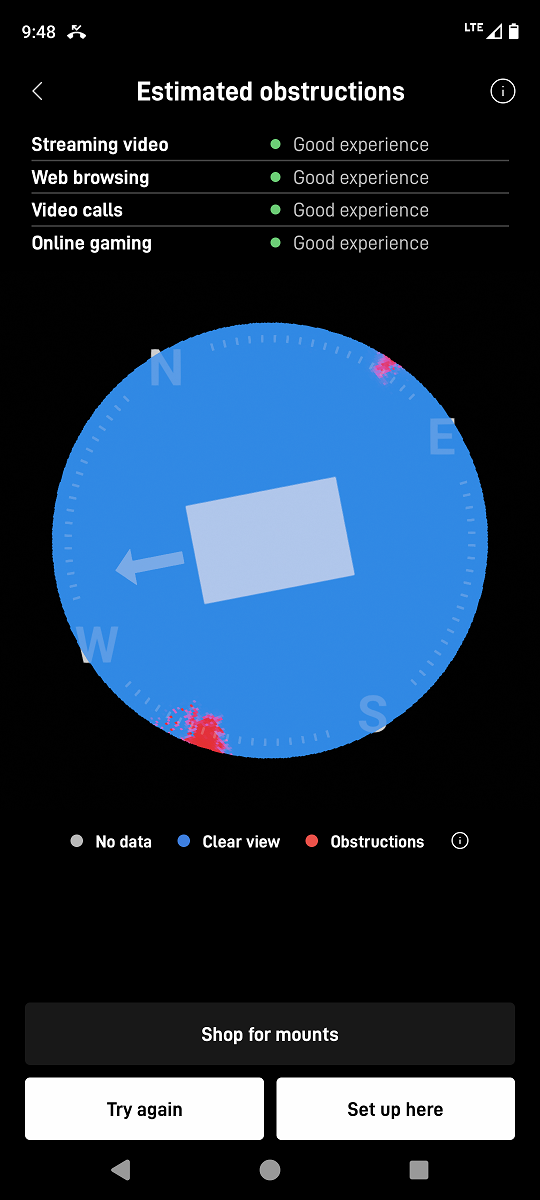 Starlink Obstructions Test Raymond WA
