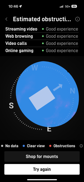 Starlink obstructions test Yorba Linda CA