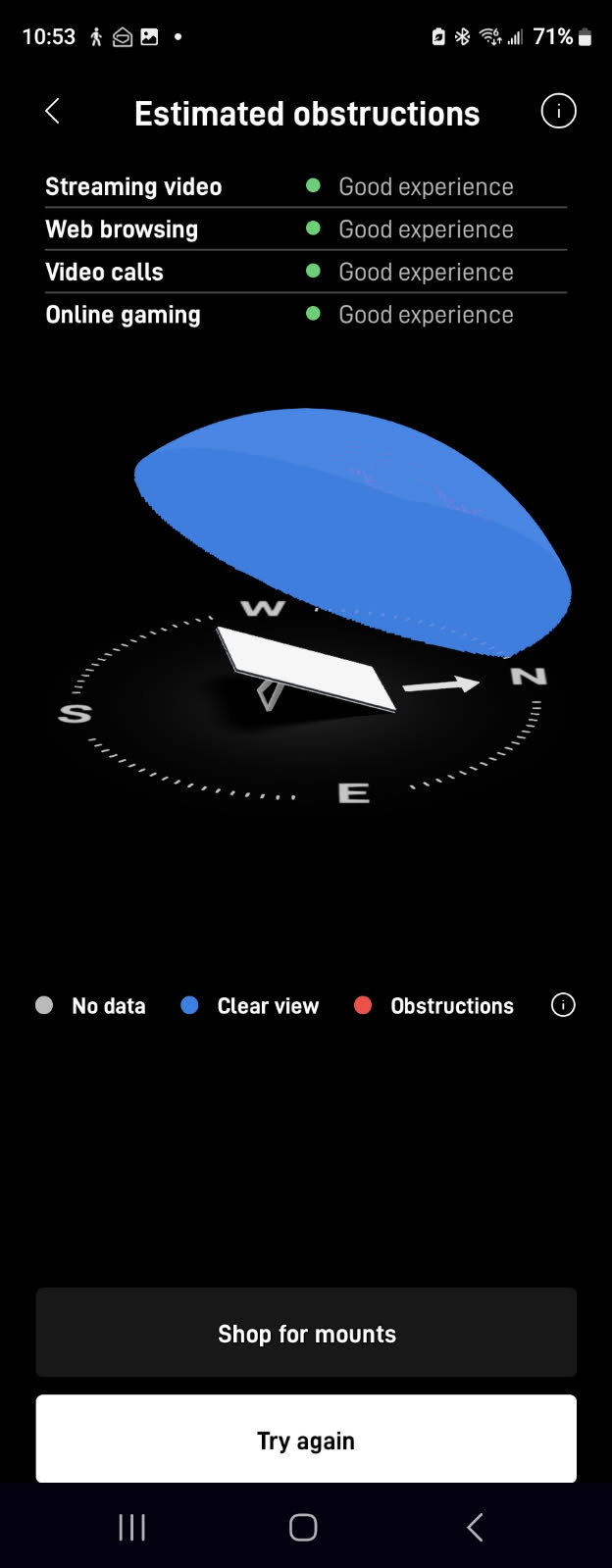 Starlink obstructions test Beaumont CA