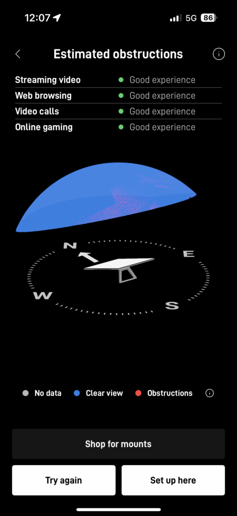 Starlink obstructions test for the airplane hangar