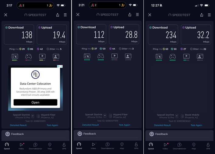 WiFi Speed tests Scottsdale AZ