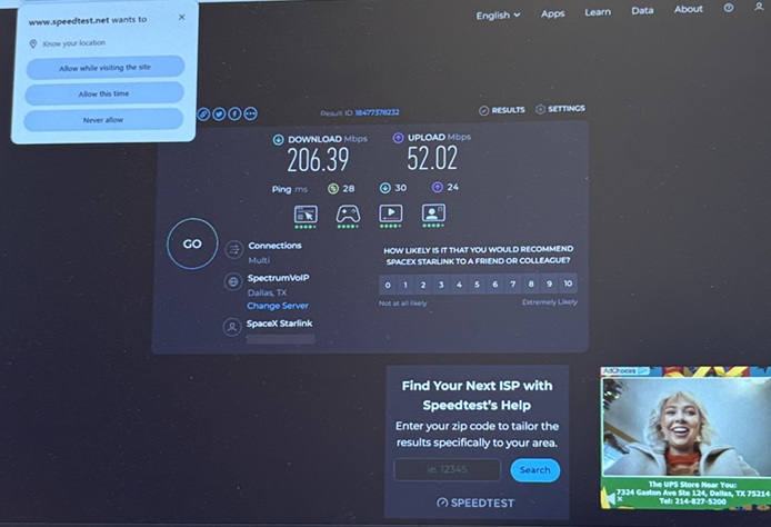 Starlink speed test Kingsville TX