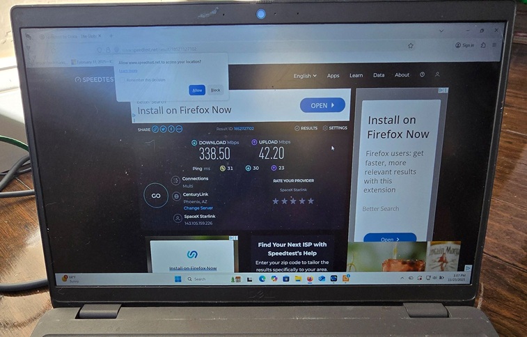 Starlink speed test 1 Goodyear AZ