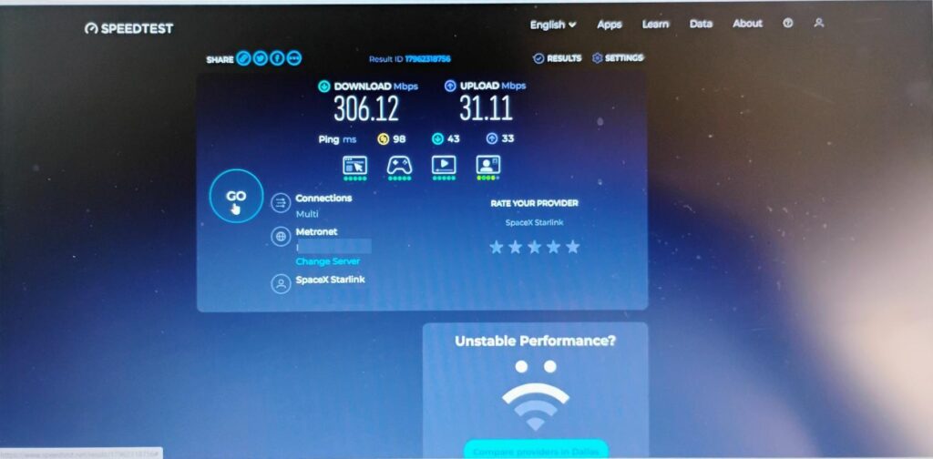 Starlink Speed Test Cameron LA