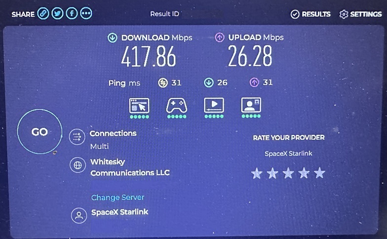 Starlink speed test in Test Wilmington NC