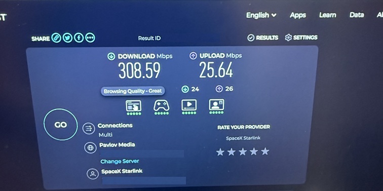 Starlink Speed test in SC