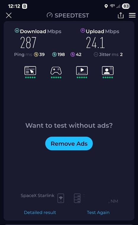 Starlink speed test Farmington NM
