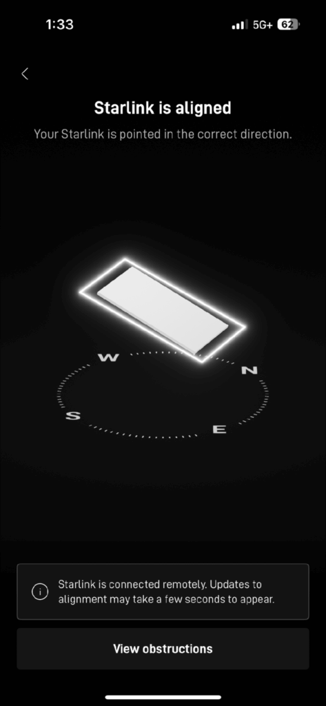 Starlink alignment test in Tomball TX
