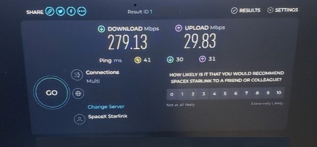 Starlink speed test in DeKalb IL