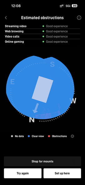 Starlink obstructions test in South Bend IN