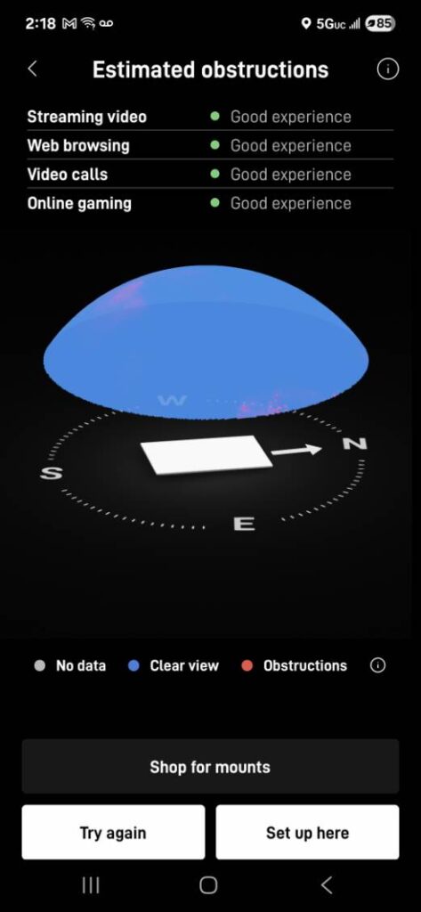 Starlink obstructions test in Bryan TX
