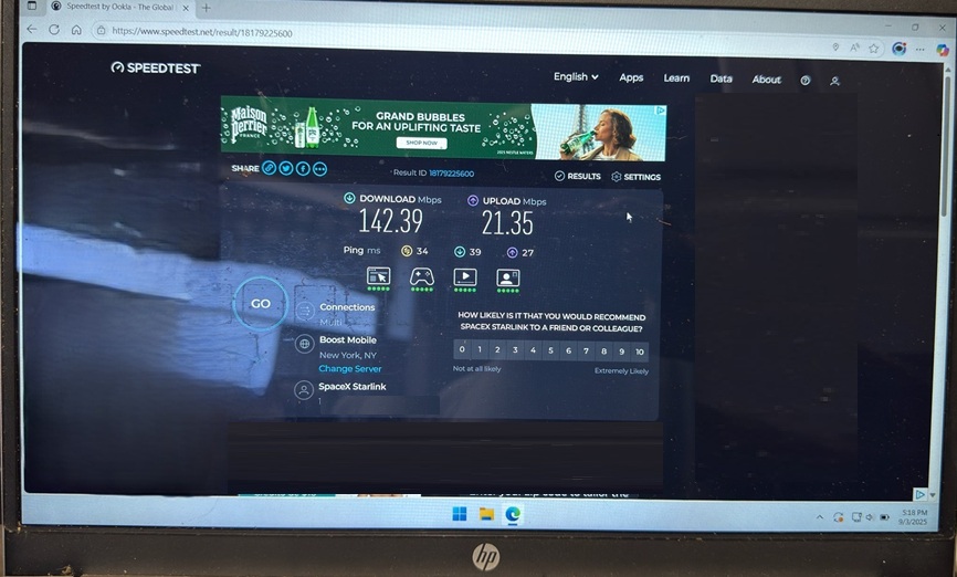 Starlink Speed test 1 Malone NY