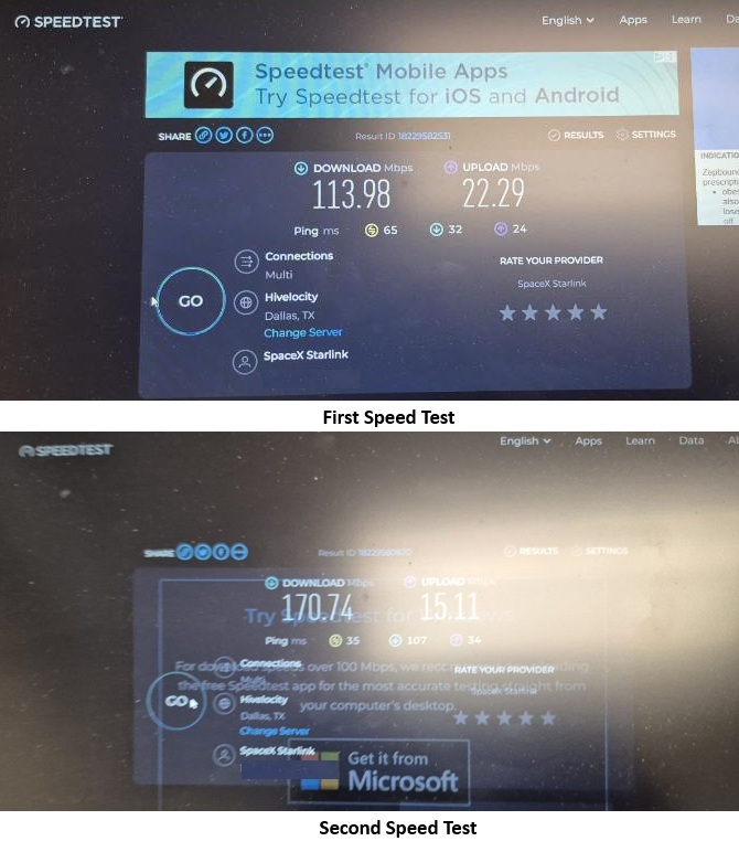 Starlink Speed Tests Bryan TX