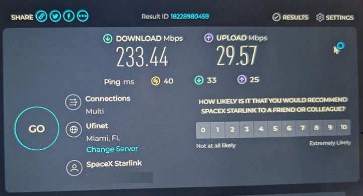 Starlink internet speed in Jacksonville FL