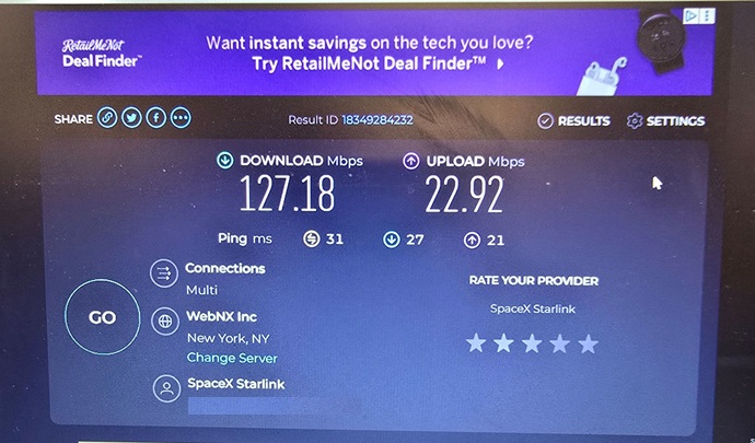 Starlink speed test in Albany NY