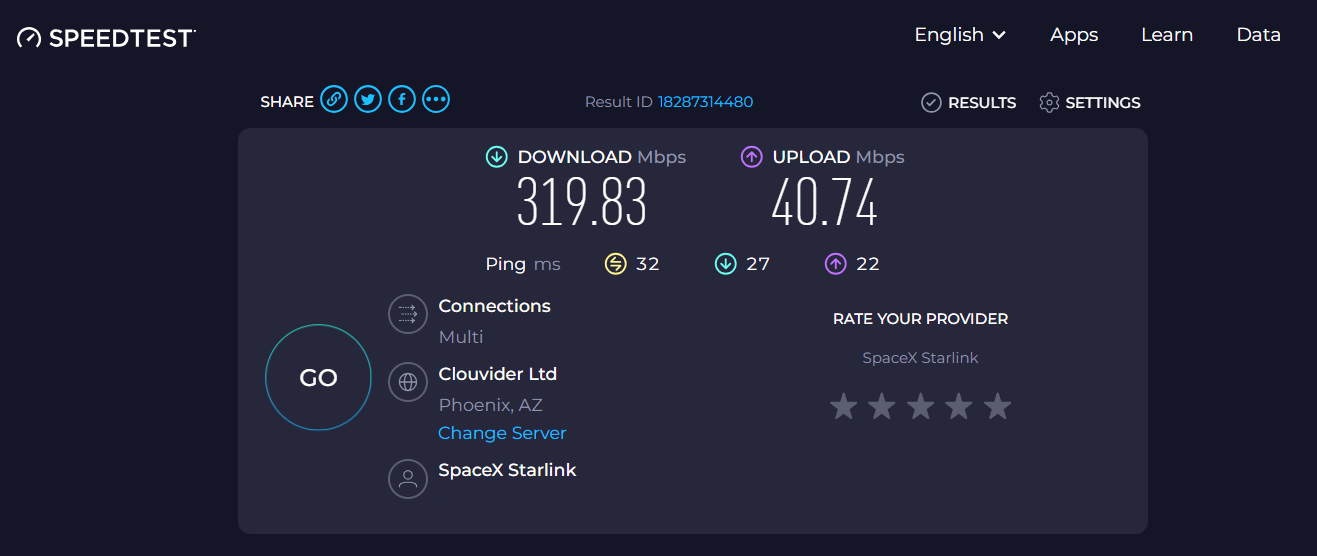 Starlink speed test in Tucson AZ
